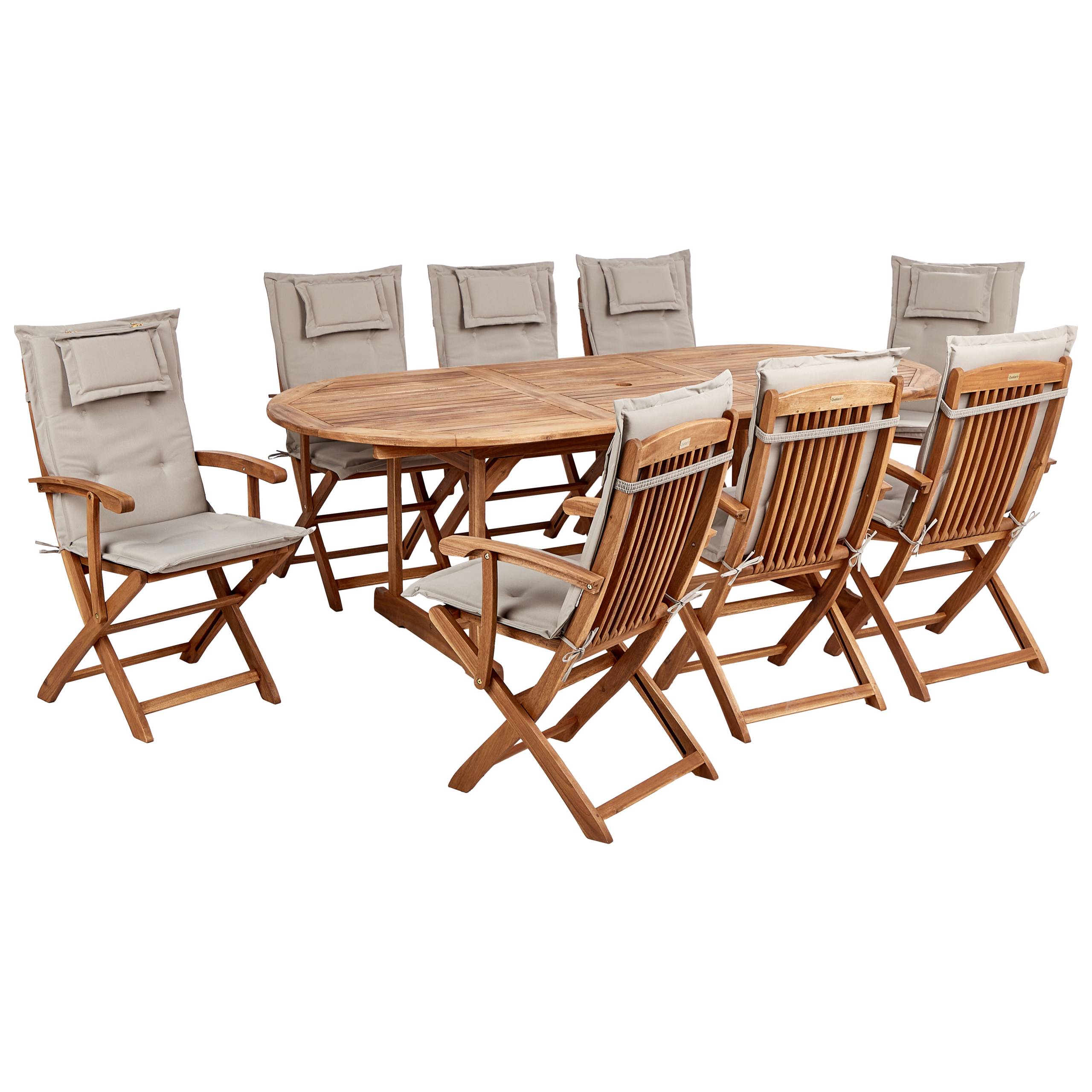 Beliani - Ensemble de Jardin avec Coussins Taupe en Bois d'Acacia Table et Chaises et Parasol 8 Places Style Rustique - Image 4