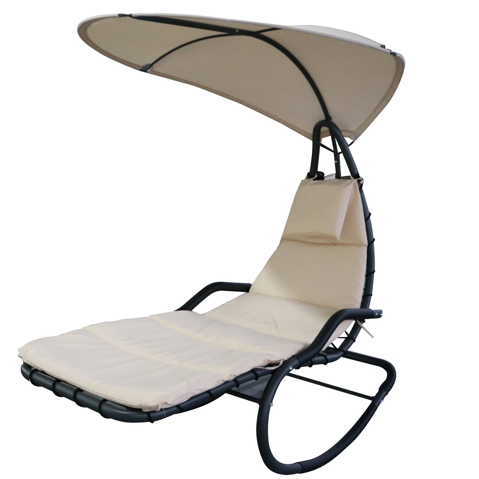 Outsunny - Bain de soleil transat à bascule design contemporain avec pare-soleil et matelas 1,65L x 1,25l x 1,84H m acier époxy noir polyester beige - Outsunny - Image 1