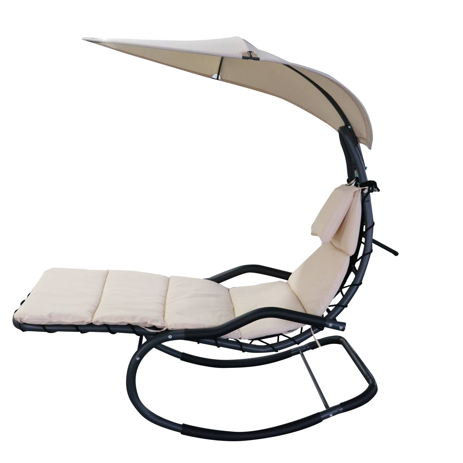 Outsunny - Bain de soleil transat à bascule design contemporain avec pare-soleil et matelas 1,65L x 1,25l x 1,84H m acier époxy noir polyester beige - Outsunny - Image 5
