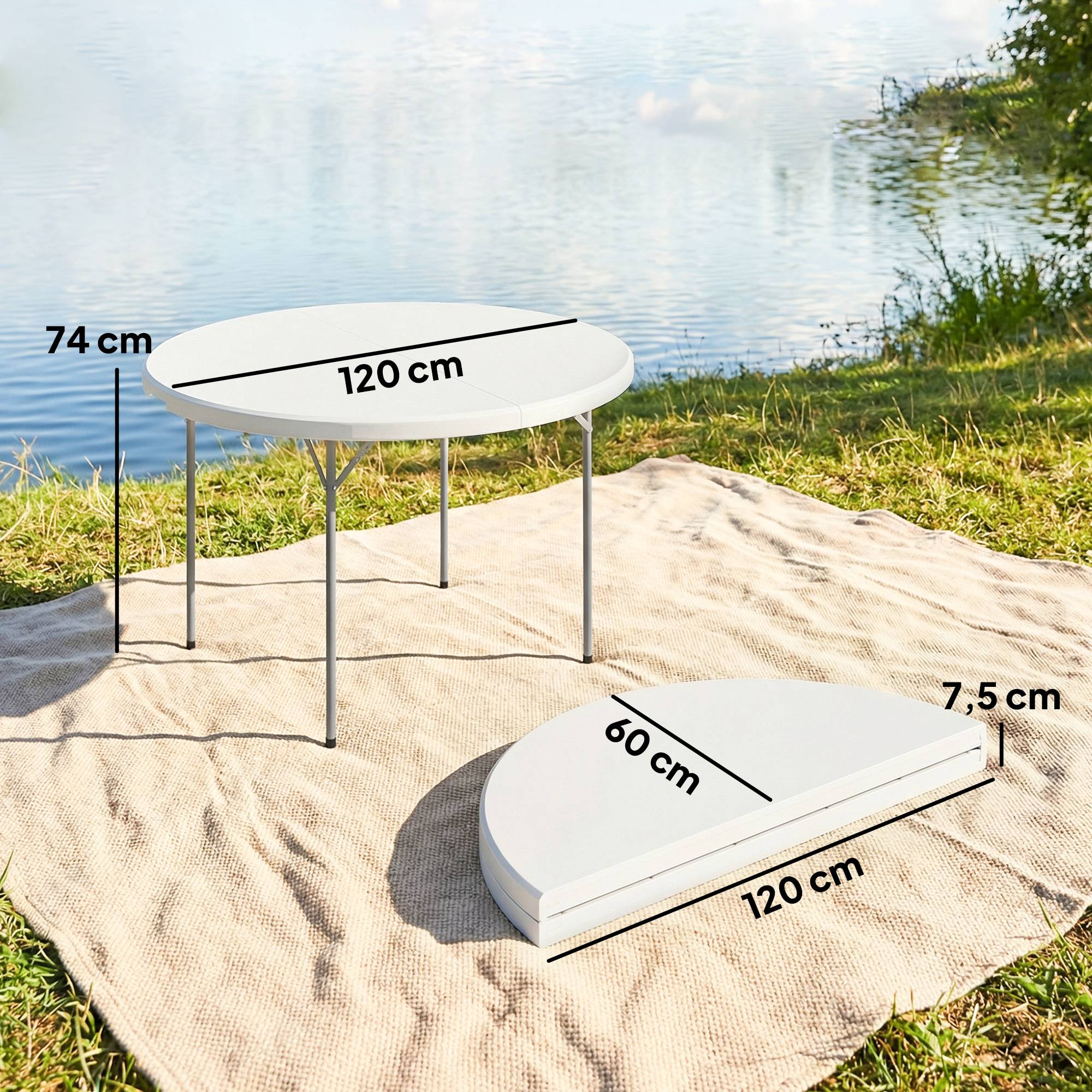 ComfortXL - Grande table pliante valise HDPE réception repas extérieur 120x120x74cm blanc - ComfortXL Outdoor Living - Image 5