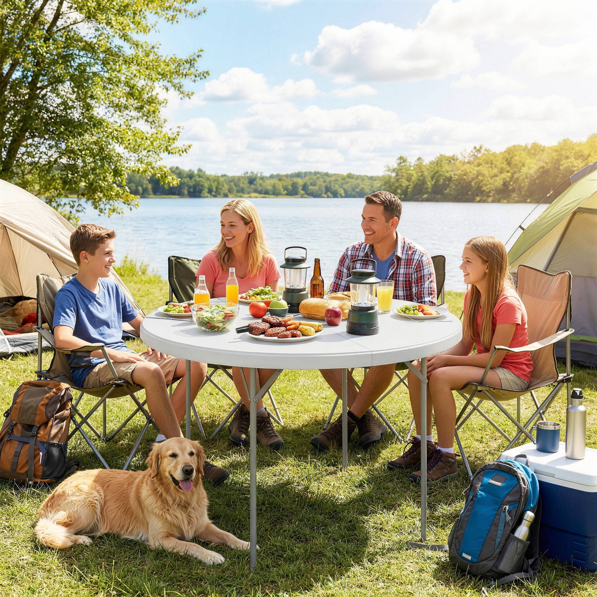 ComfortXL - Grande table pliante valise HDPE réception repas extérieur 120x120x74cm blanc - ComfortXL Outdoor Living - Image 3