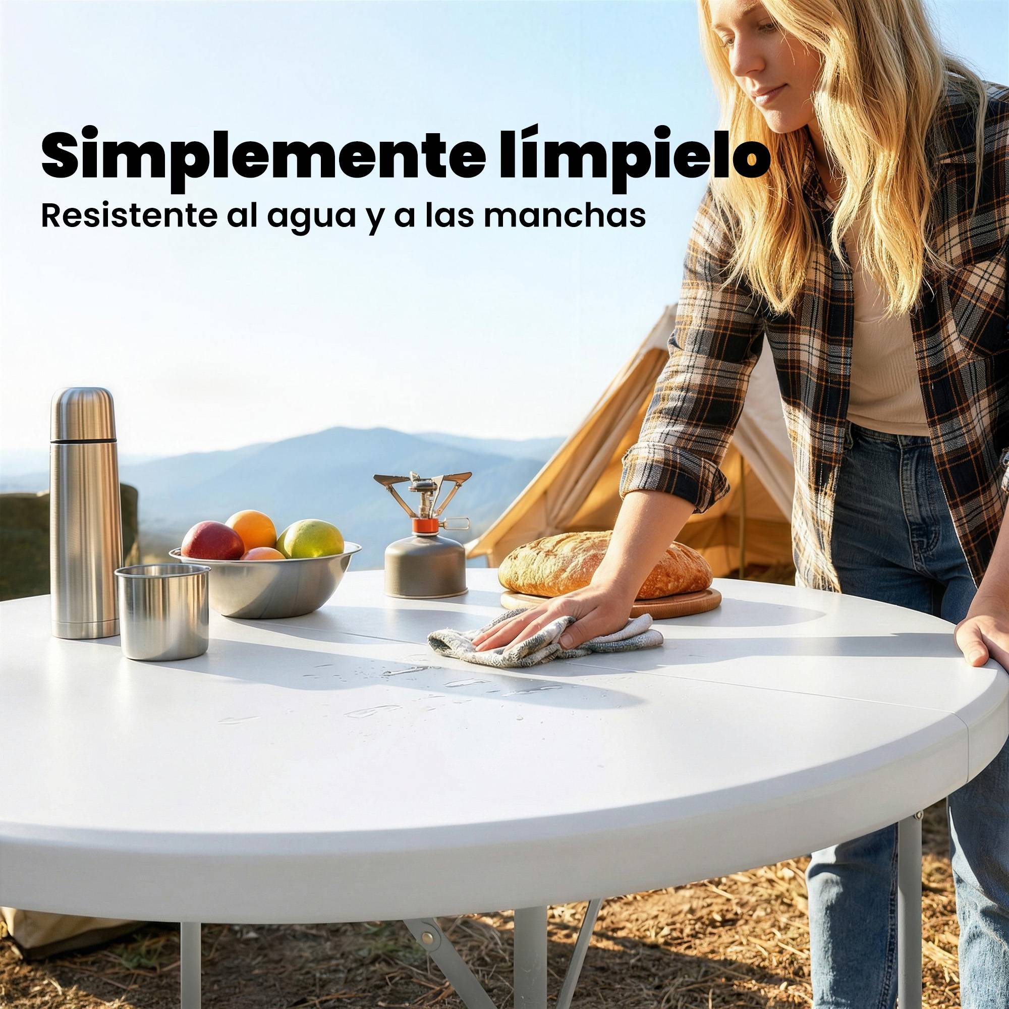 ComfortXL - Grande table pliante valise HDPE réception repas extérieur 120x120x74cm blanc - ComfortXL Outdoor Living - Image 8