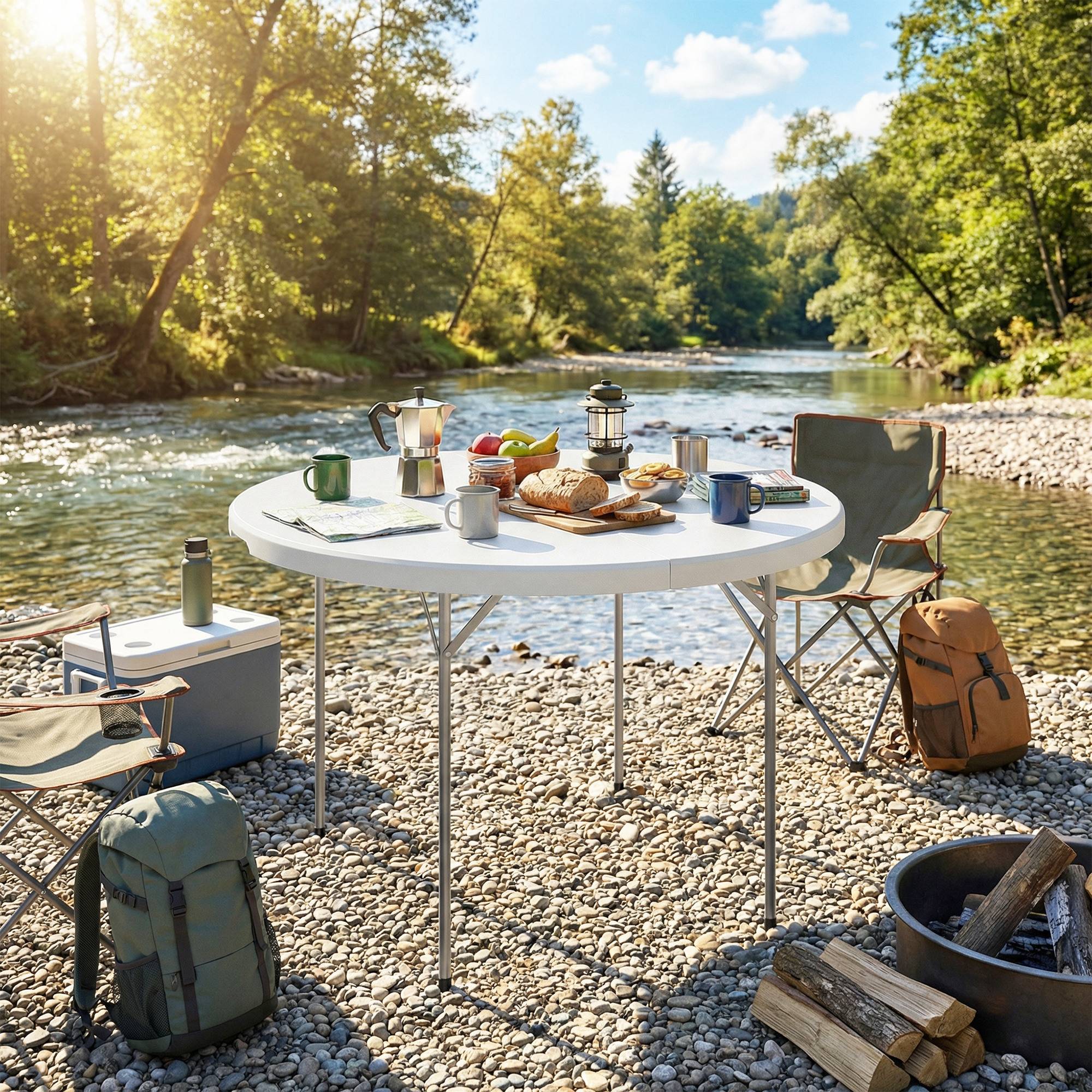 ComfortXL - Grande table pliante valise HDPE réception repas extérieur 120x120x74cm blanc - ComfortXL Outdoor Living - Image 10