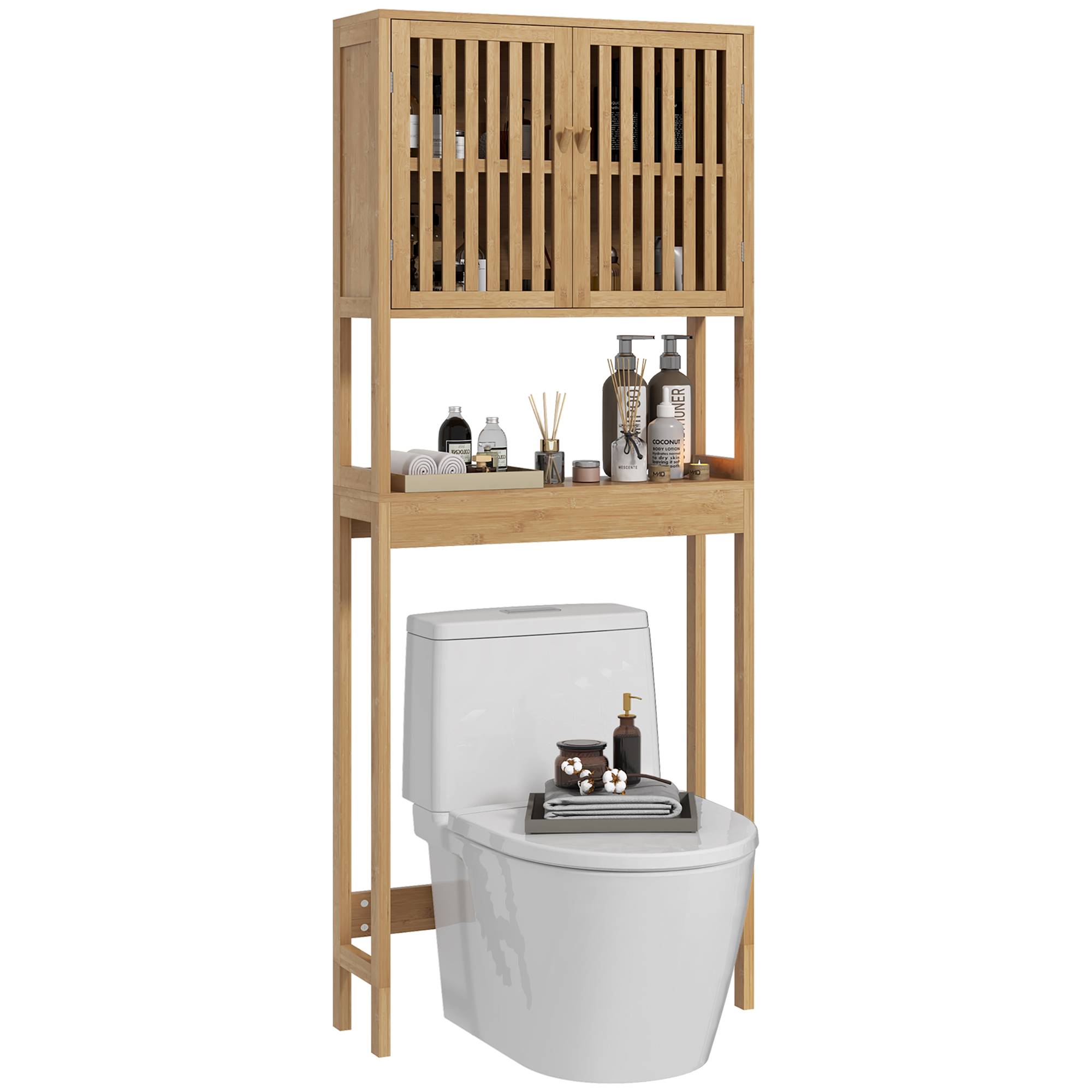 Sans Marque - Abattant toilettes 2 portes étagère supérieure bambou - Image 1