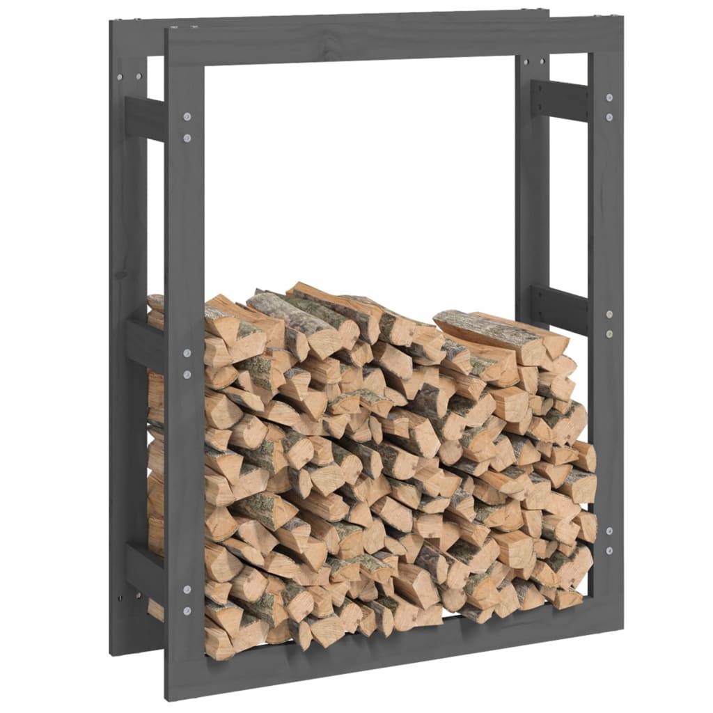 Support à bûches vertical en Bois de Pin Massif Stockage pour Cheminée 80x25x100 cm Gris - ComfortXL Outdoor Living - Image 4