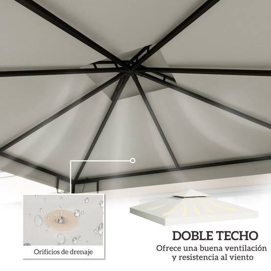 Toile de Remplacement pour Gazebo 3x3m Polyester Double Toit Protection UV et Aération Crème - ComfortXL Outdoor Living - Image 7