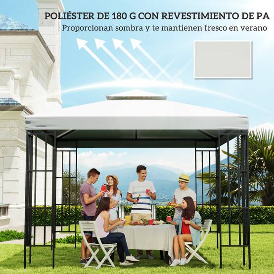 Toile de Remplacement pour Gazebo 3x3m Polyester Double Toit Protection UV et Aération Crème - ComfortXL Outdoor Living - Image 9