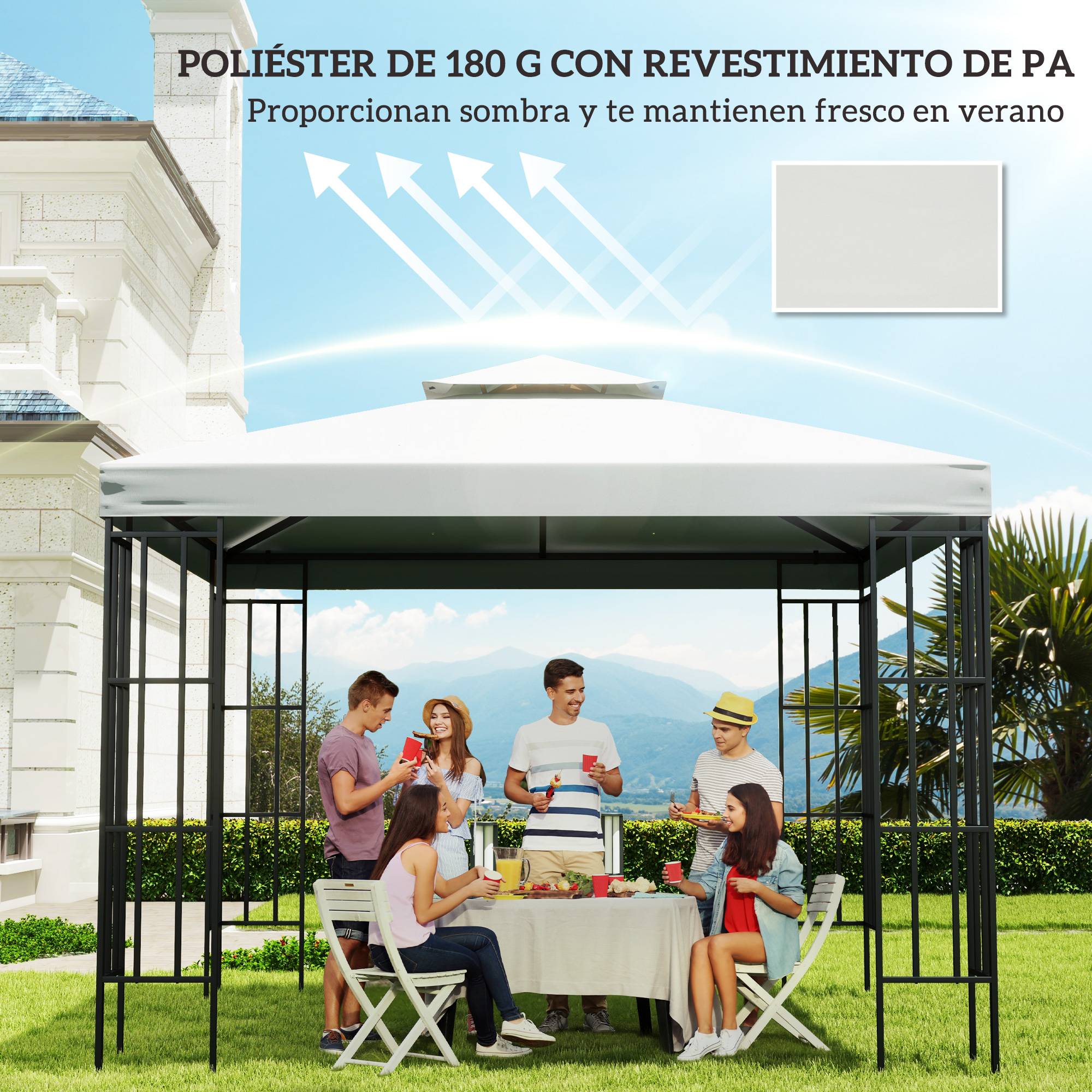 Toile de Remplacement pour Gazebo 3x3m Polyester Double Toit Protection UV et Aération Crème - ComfortXL Outdoor Living - Image 9