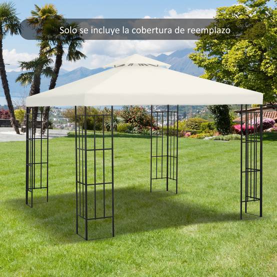 Toile de Remplacement pour Gazebo 3x3m Polyester Double Toit Protection UV et Aération Crème - ComfortXL Outdoor Living - Image 4