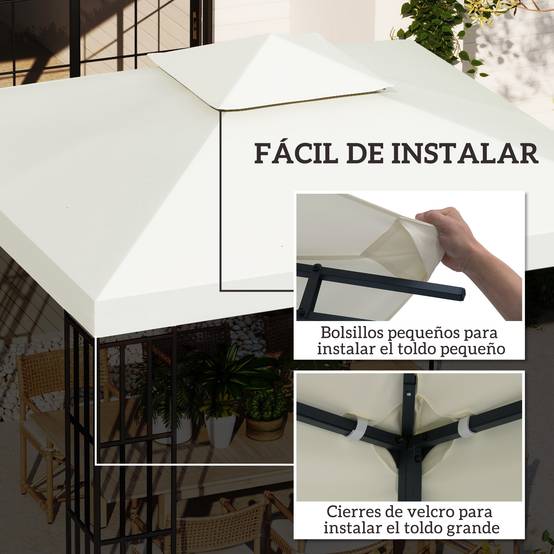 Toile de Remplacement pour Gazebo 3x3m Polyester Double Toit Protection UV et Aération Crème - ComfortXL Outdoor Living - Image 8