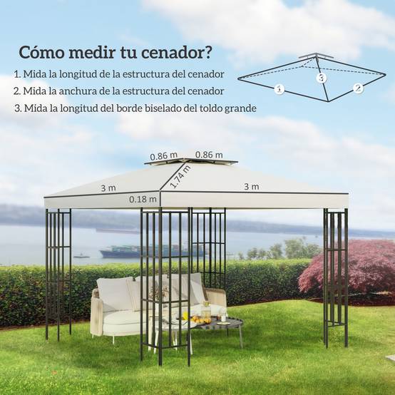 Toile de Remplacement pour Gazebo 3x3m Polyester Double Toit Protection UV et Aération Crème - ComfortXL Outdoor Living - Image 6