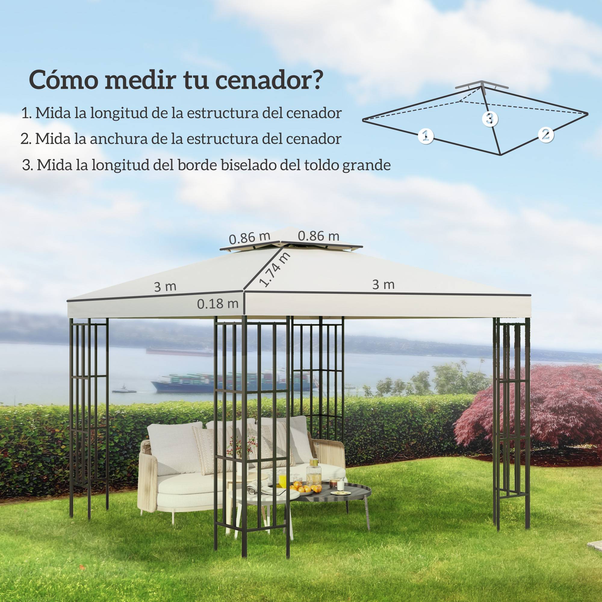 Toile de Remplacement pour Gazebo 3x3m Polyester Double Toit Protection UV et Aération Crème - ComfortXL Outdoor Living - Image 6