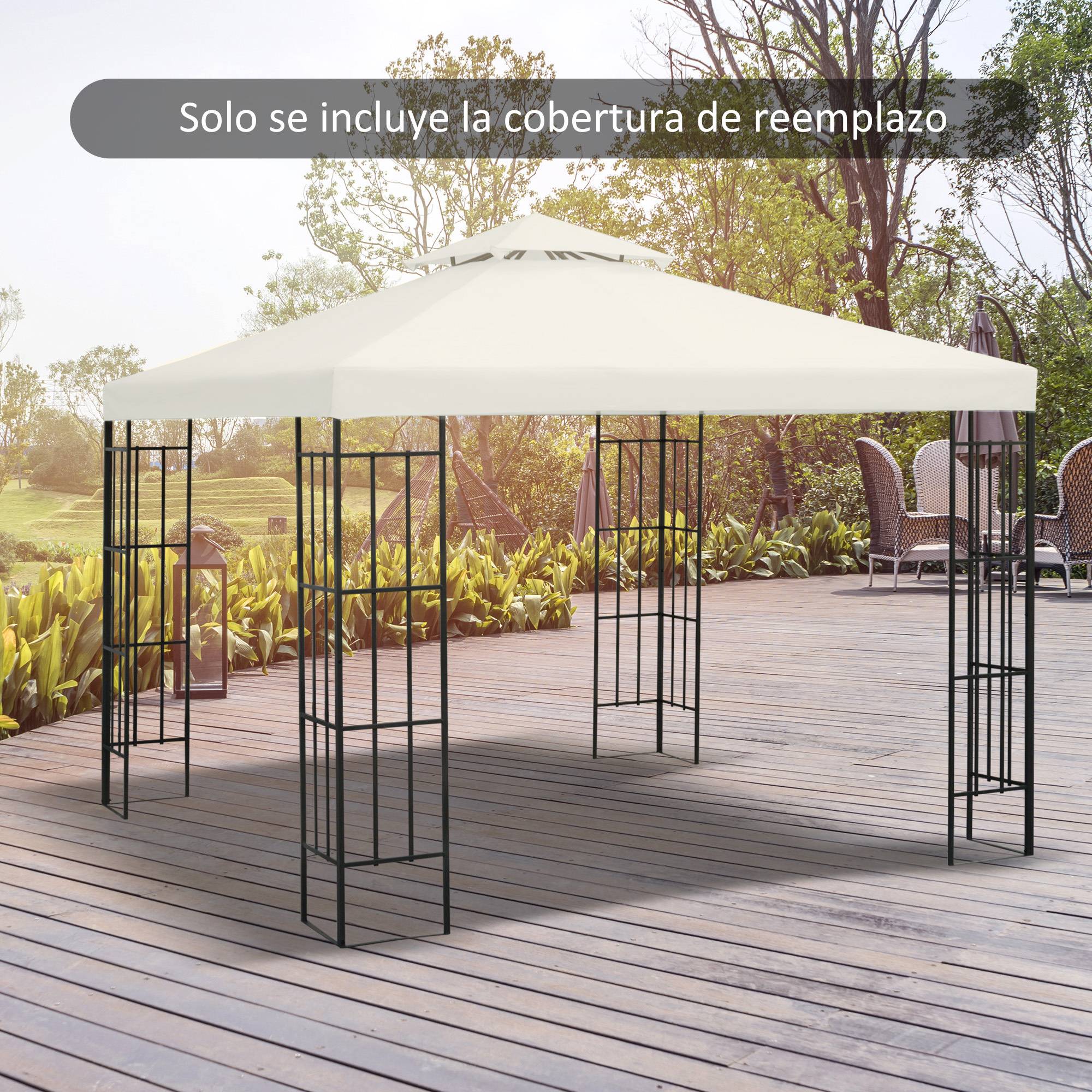 Toile de Remplacement pour Gazebo 3x3m Polyester Double Toit Protection UV et Aération Crème - ComfortXL Outdoor Living - Image 3