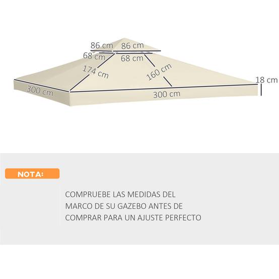 Toile de Remplacement pour Gazebo 3x3m Polyester Double Toit Protection UV et Aération Crème - ComfortXL Outdoor Living - Image 5