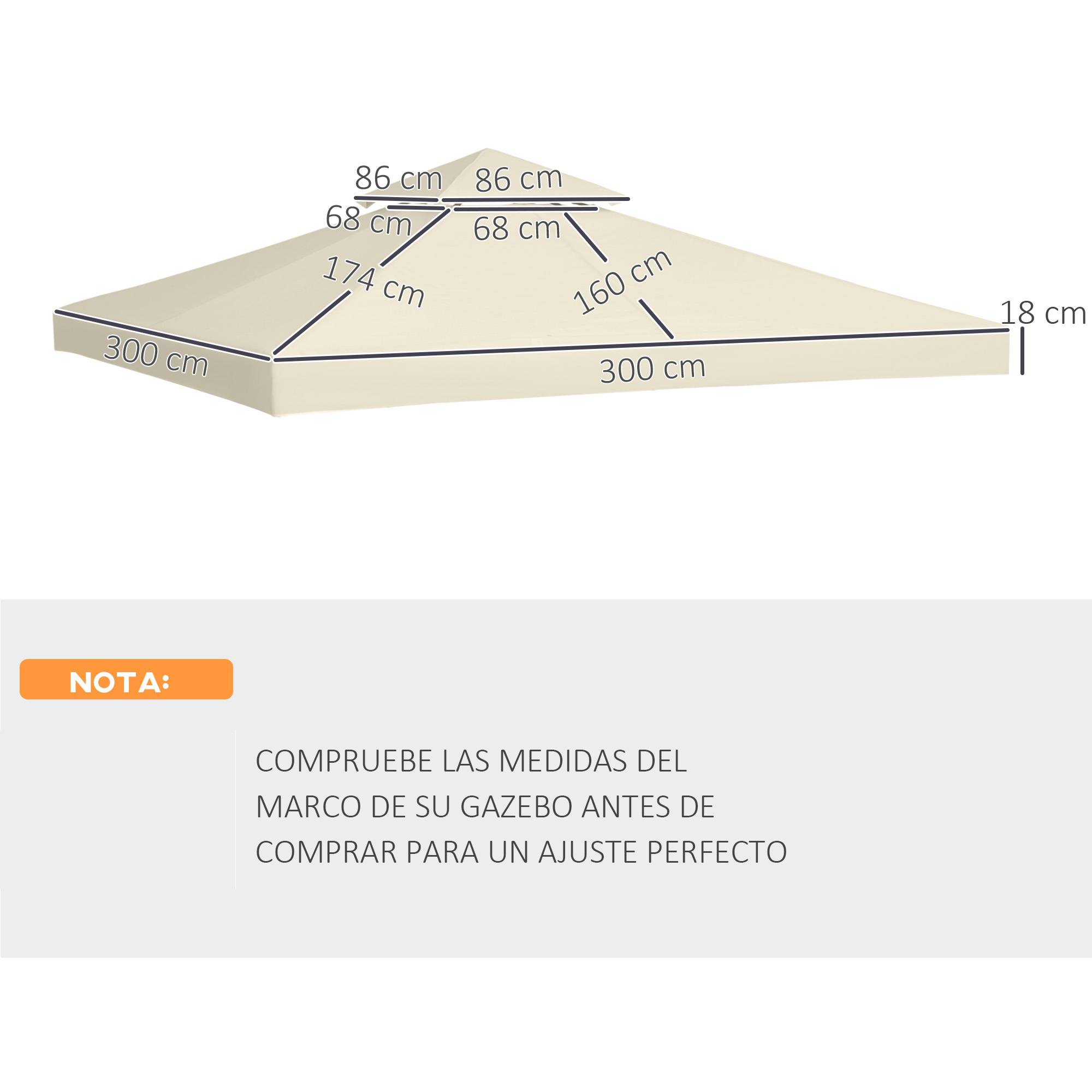 Toile de Remplacement pour Gazebo 3x3m Polyester Double Toit Protection UV et Aération Crème - ComfortXL Outdoor Living - Image 5