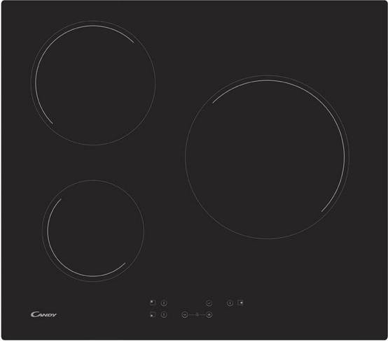 Table de cuisson vitrocéramique 60cm 3 feux 5500w noir CH63CT Candy - Image 1