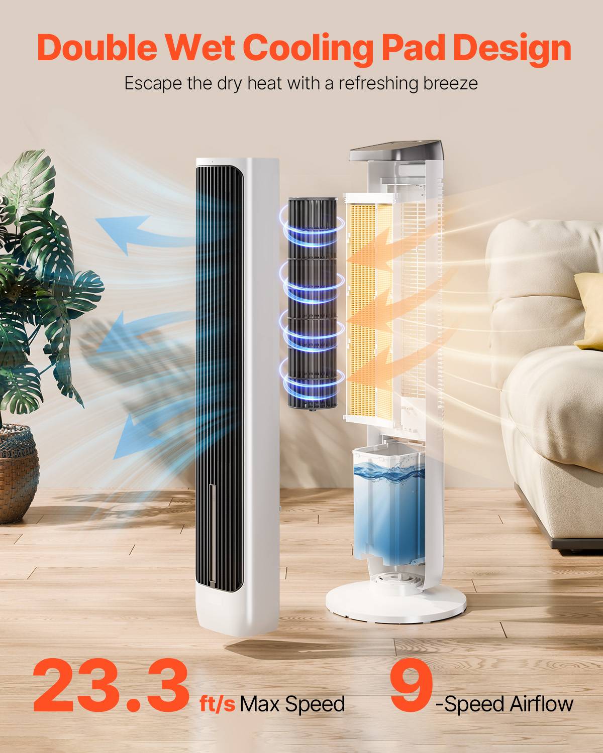 Ventilateur colonne compact - 3 modes & 3 vitesses - Oscillation - Connecté.[Y1157