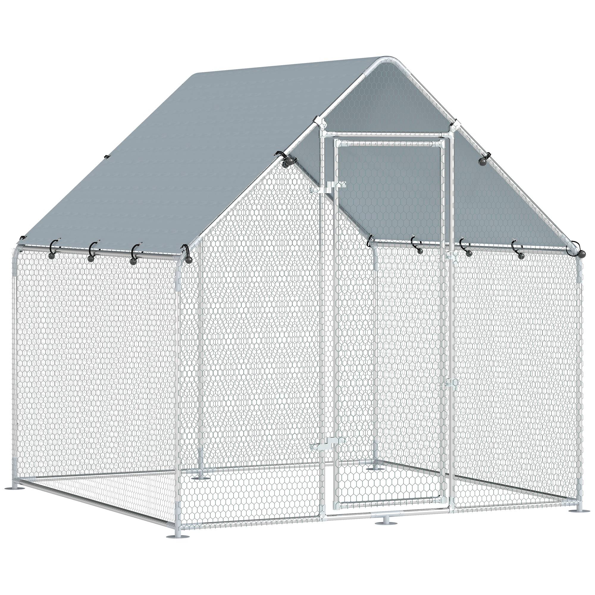 ComfortXL - Enclos poulailler acier galvanisé 2 x 2 x 2 m argent pour 4 à 6 poules avec toit anti-UV et double verrou - Image 10