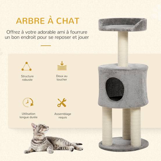 Arbre à chat sisal et peluche gris 40 x 40 x 103 cm - PANGIVO - Image 6
