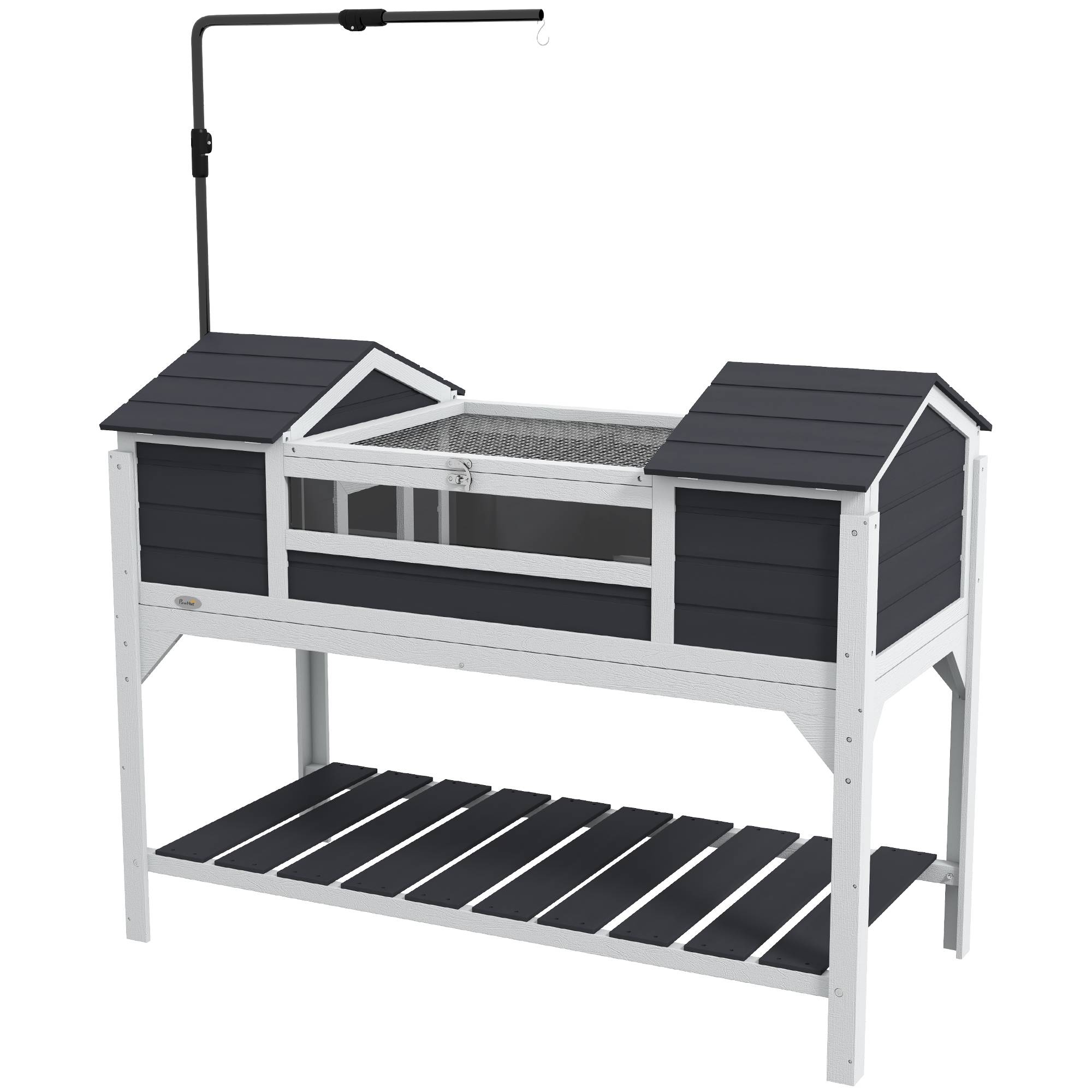Sans Marque - Maison tortue terrestre extérieure enclos tortue 2 niches support de lampe réglable bois massif 122 x 56,5 x 93 cm gris - Image 2