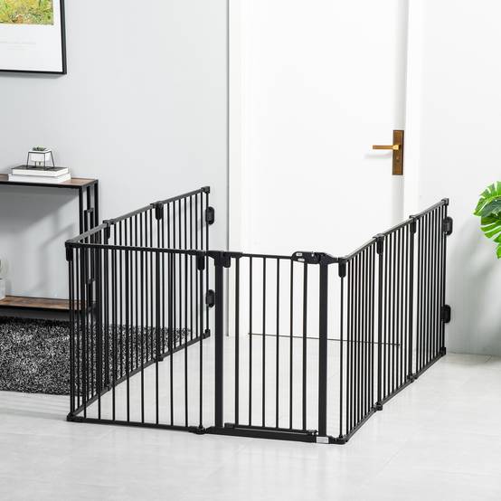 Barrière de sécurité cheminée acier pour chiens parc modulable 482x76cm noir - ComfortXL Outdoor Living - Image 4