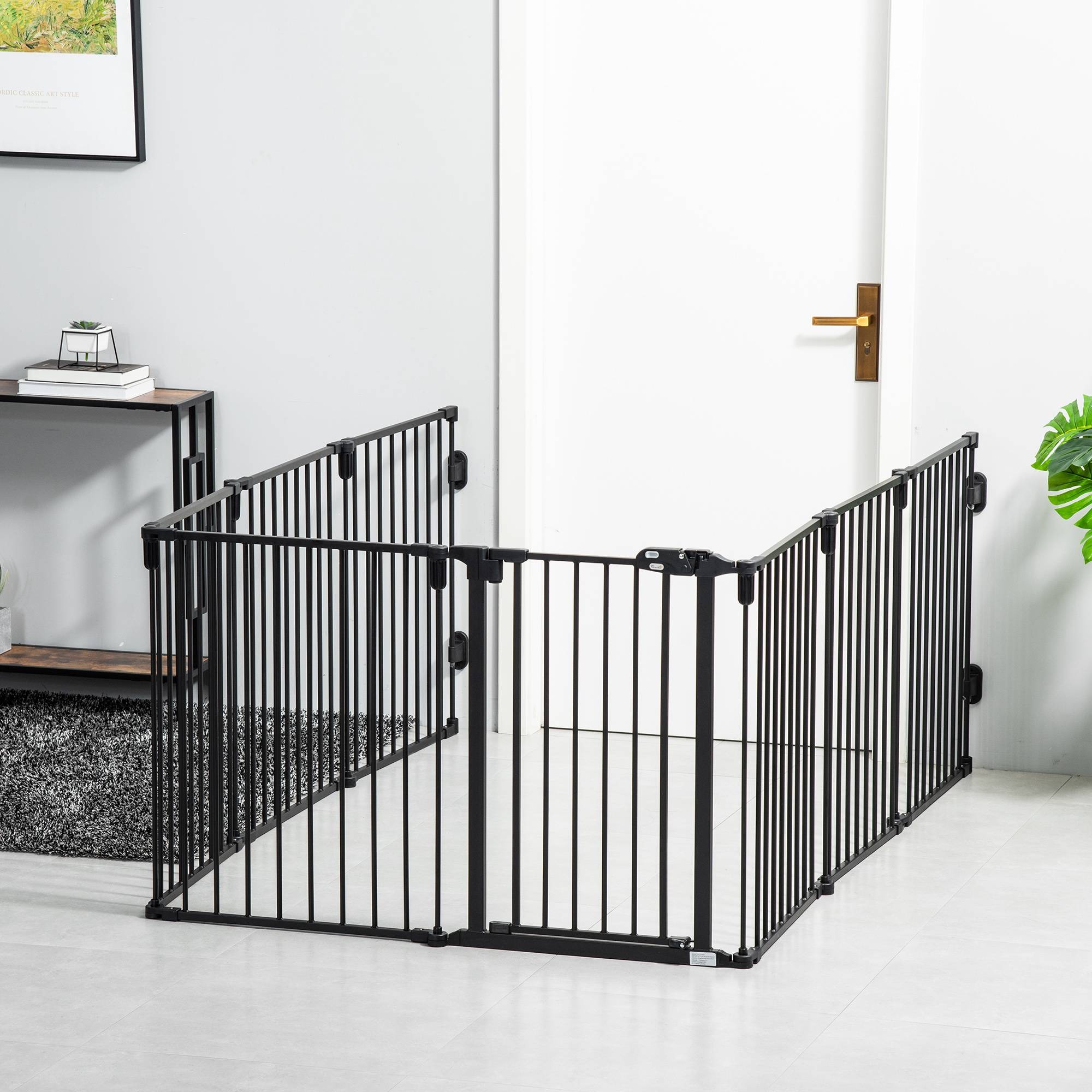 Barrière de sécurité cheminée acier pour chiens parc modulable 482x76cm noir - ComfortXL Outdoor Living - Image 4