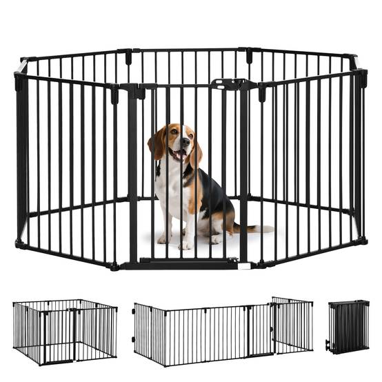 Barrière de sécurité cheminée acier pour chiens parc modulable 482x76cm noir - ComfortXL Outdoor Living - Image 1