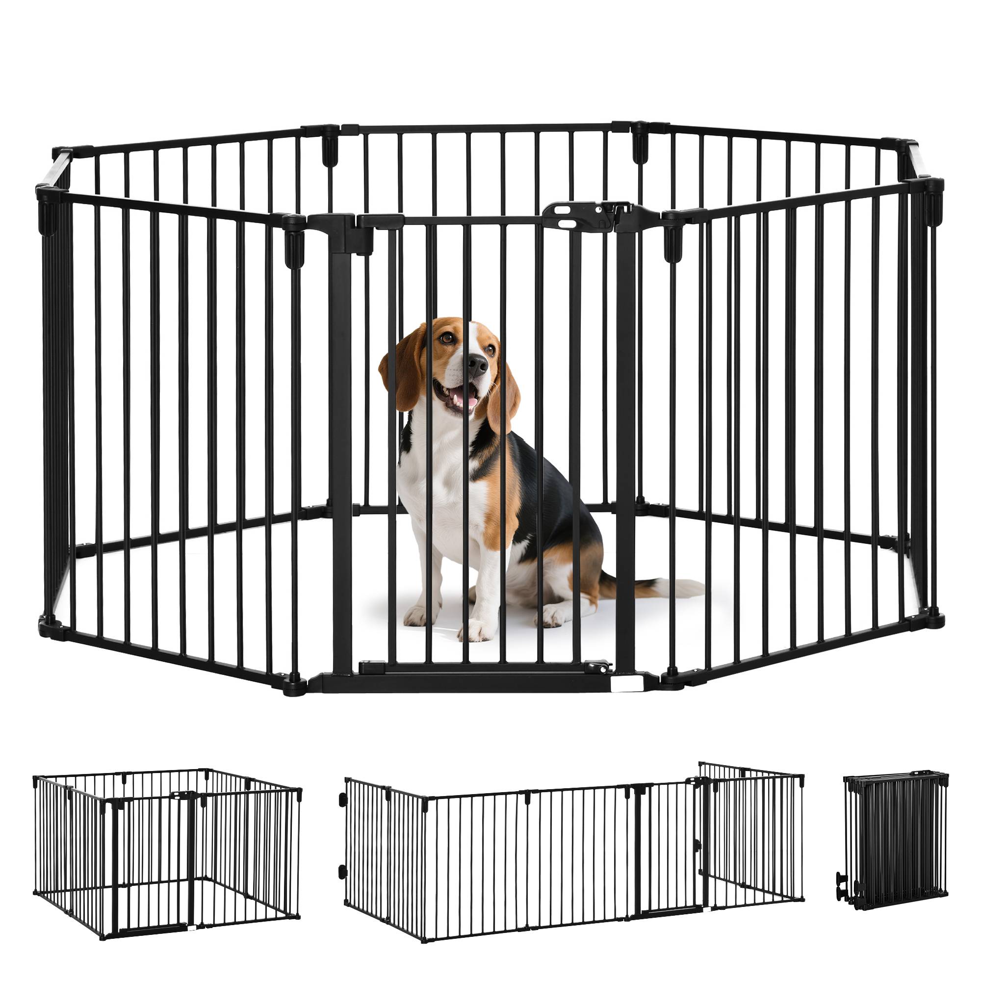 Barrière de sécurité cheminée acier pour chiens parc modulable 482x76cm noir - ComfortXL Outdoor Living - Image 1