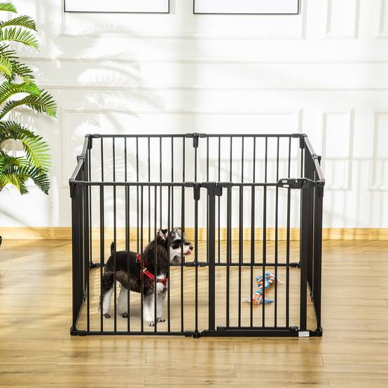 Barrière de sécurité cheminée acier pour chiens parc modulable 482x76cm noir - ComfortXL Outdoor Living - Image 3