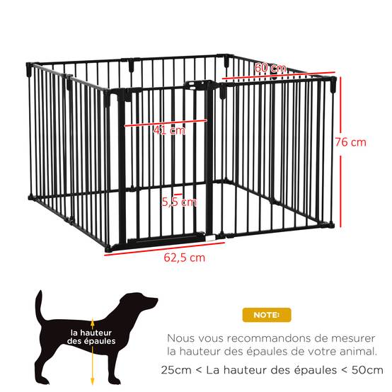 Barrière de sécurité cheminée acier pour chiens parc modulable 482x76cm noir - ComfortXL Outdoor Living - Image 5