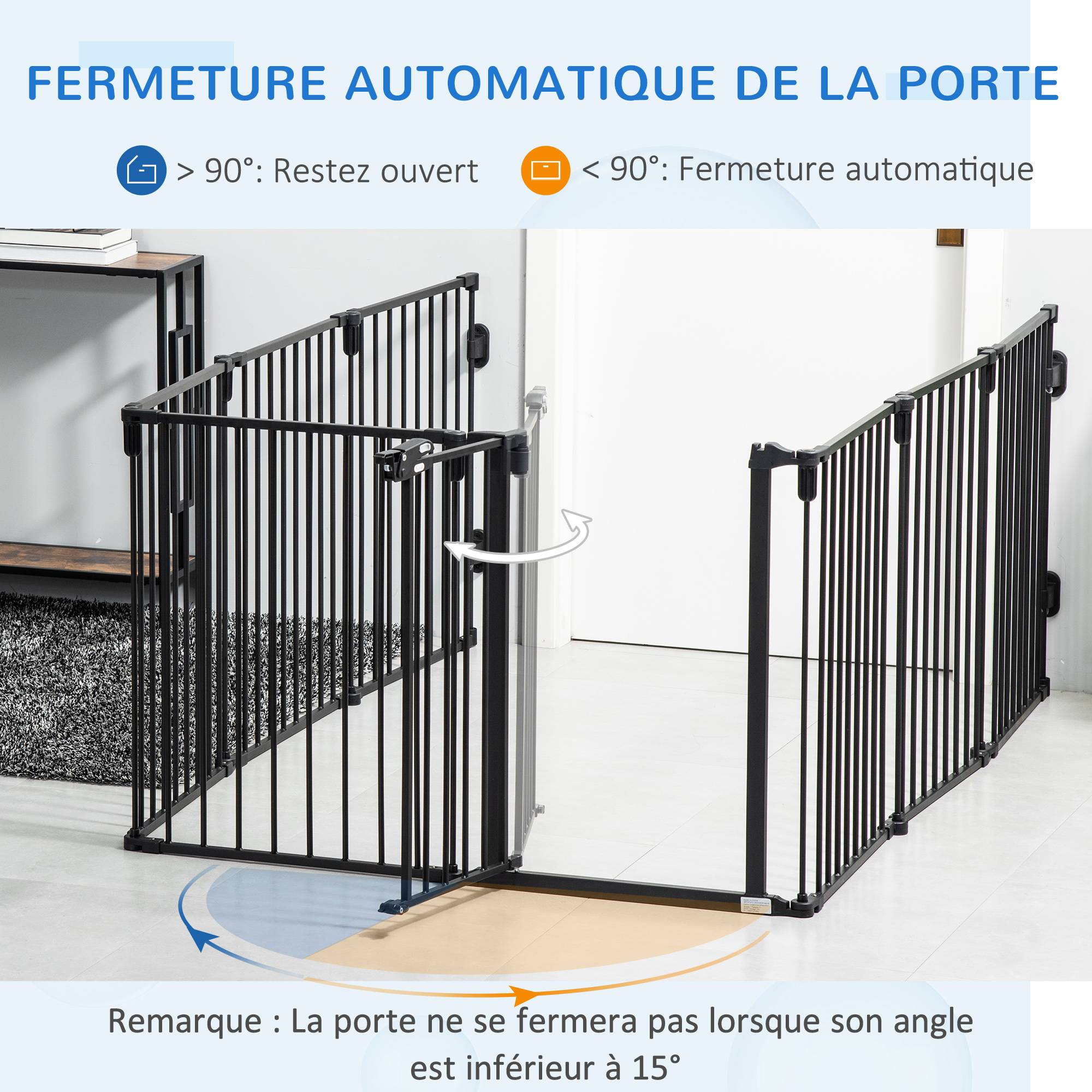 Barrière de sécurité cheminée acier pour chiens parc modulable 482x76cm noir - ComfortXL Outdoor Living - Image 7