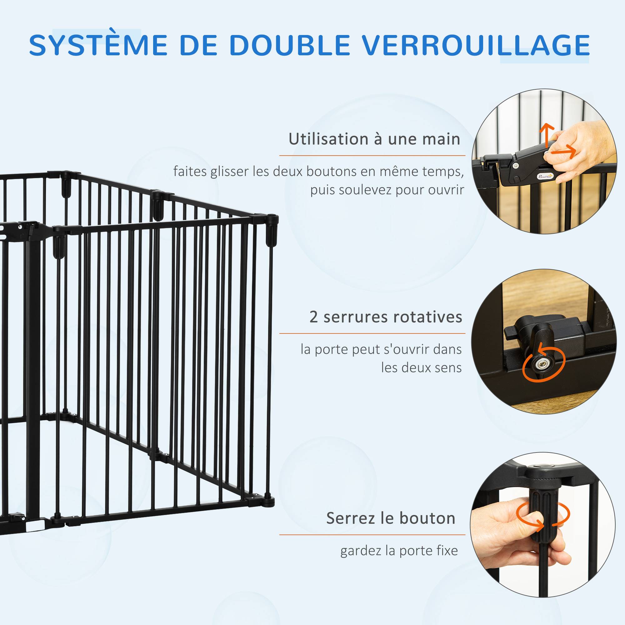 Barrière de sécurité cheminée acier pour chiens parc modulable 482x76cm noir - ComfortXL Outdoor Living - Image 6