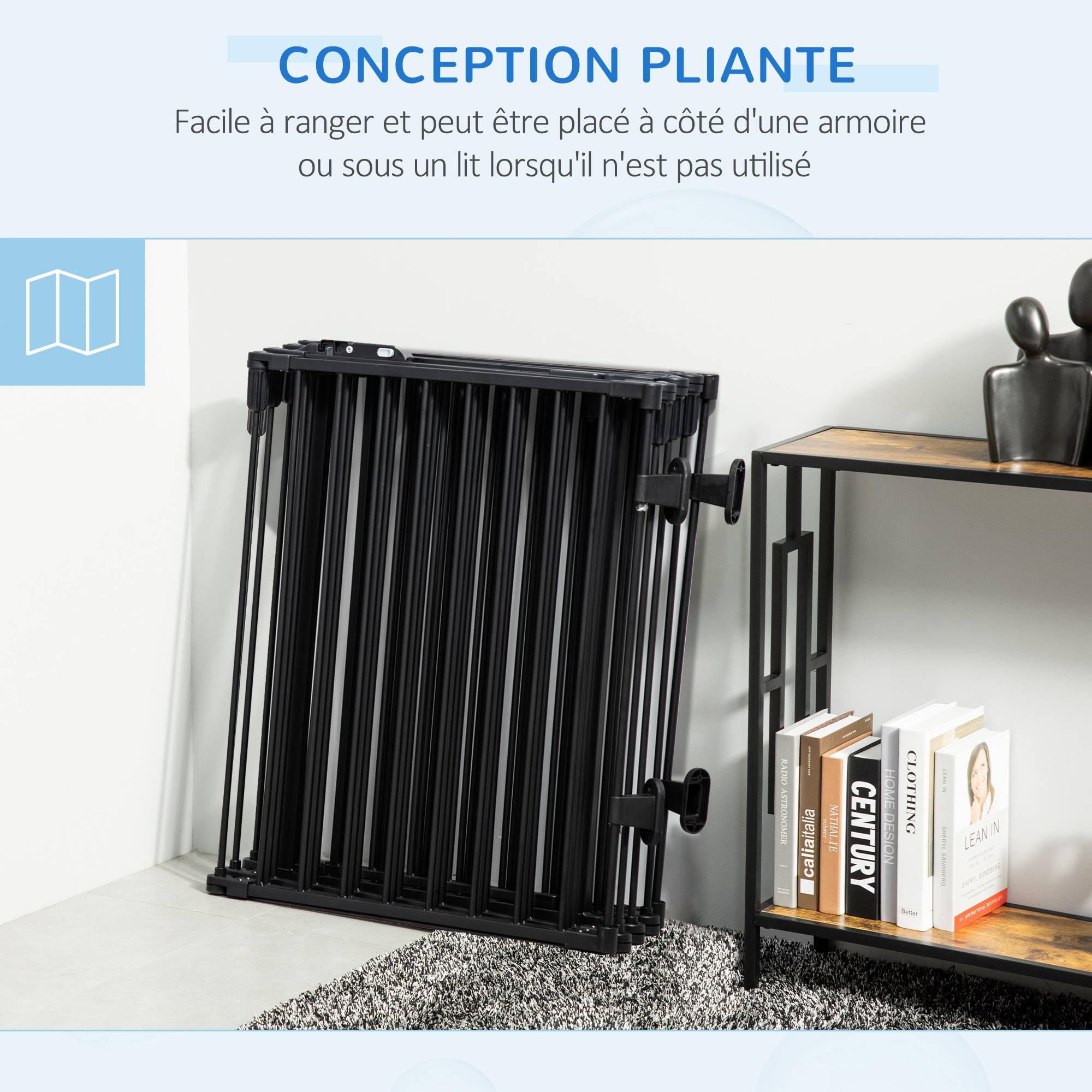Barrière de sécurité cheminée acier pour chiens parc modulable 482x76cm noir - ComfortXL Outdoor Living - Image 8