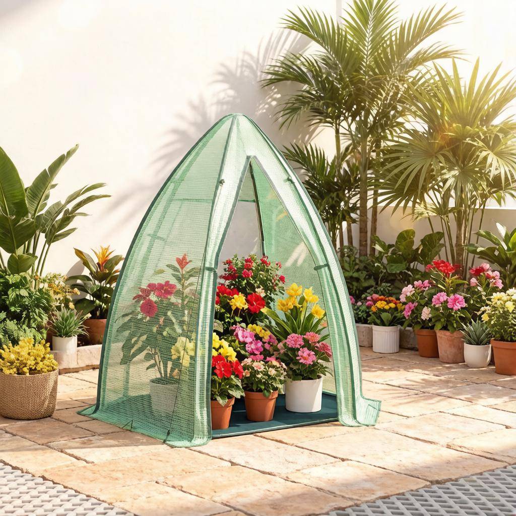 Serre à tomates en PE et acier pour jardin avec porte zippée 160x160x180cm Vert - ComfortXL Outdoor Living - Image 2