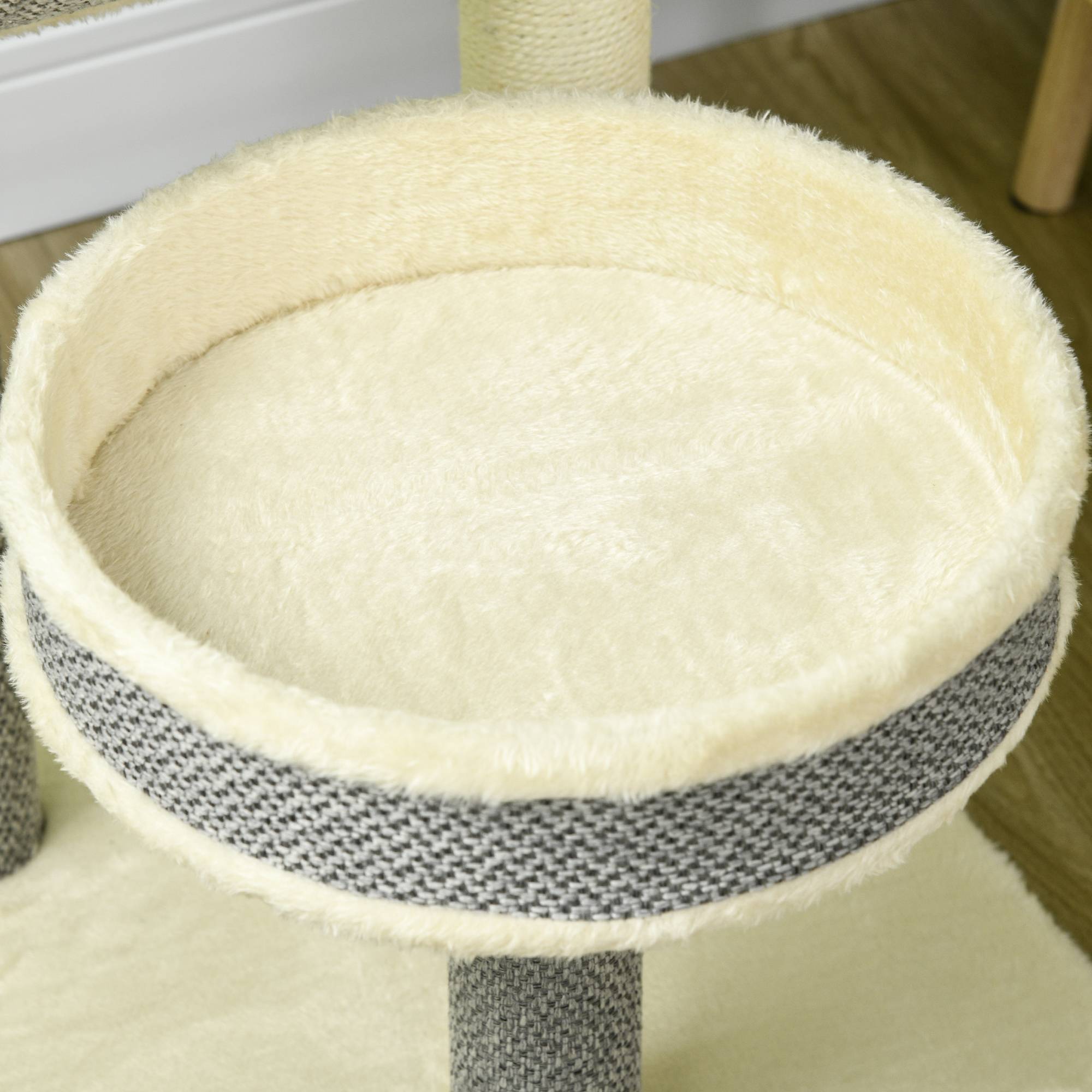 Pawhut - Arbre à chat style cosy chic griffoir sisal naturel plateforme tunnel jeu boule peluche courte aspect lin tressé gris - Image 9