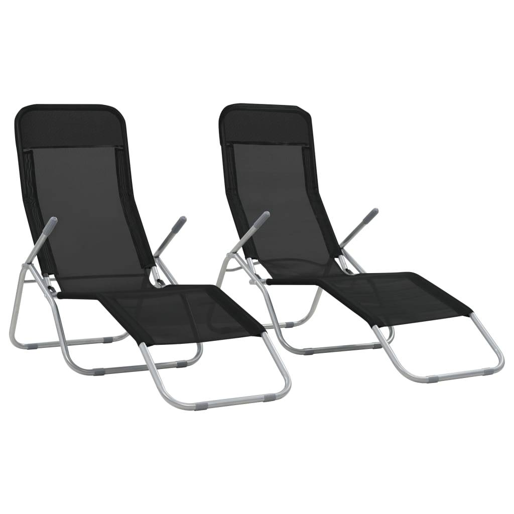Helloshop26 - Chaises longues transat pliables 2 pices textilène noir - Image 1