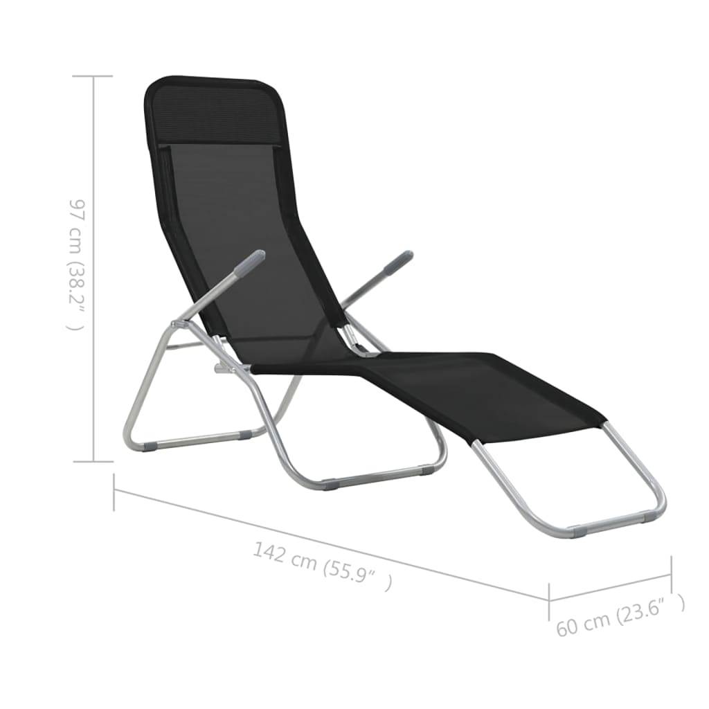 Helloshop26 - Chaises longues transat pliables 2 pices textilène noir - Image 8