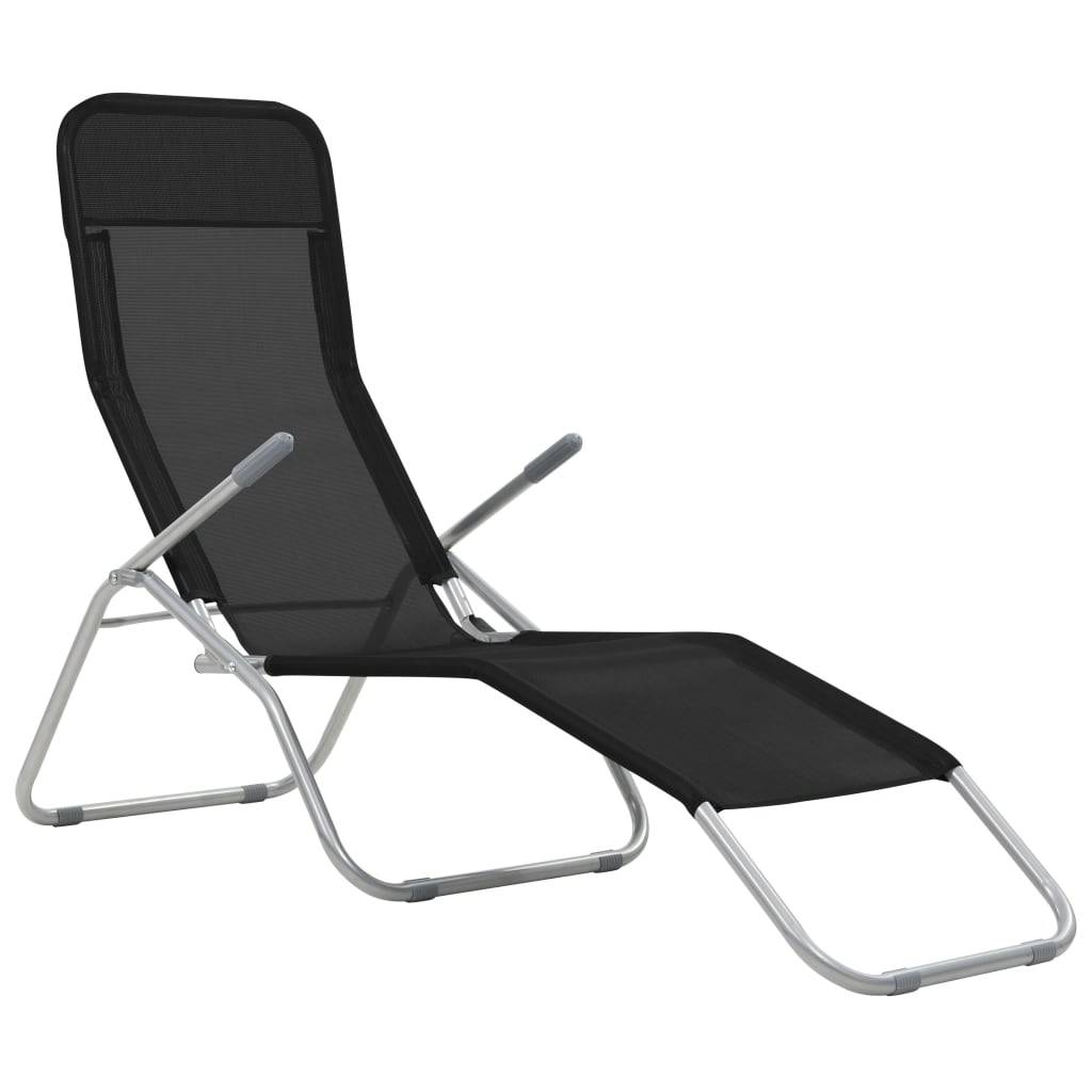 Helloshop26 - Chaises longues transat pliables 2 pices textilène noir - Image 2