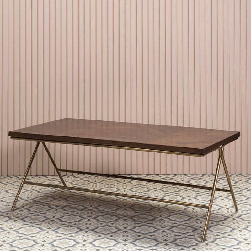 Table basse bois massif et laiton 120x46x60cm - Image 1
