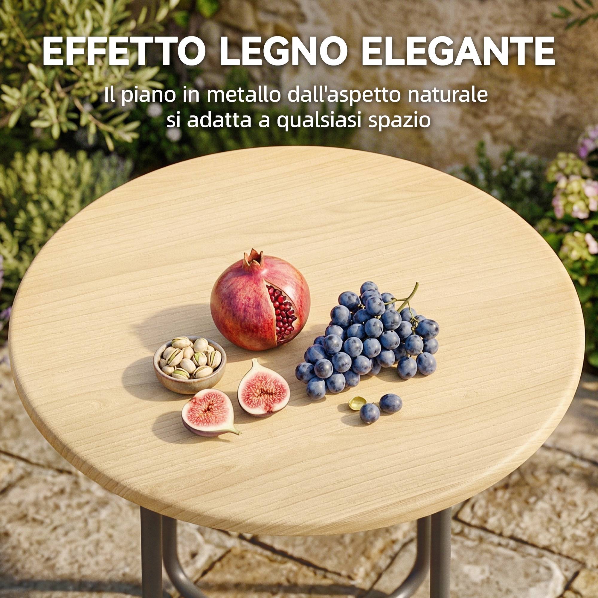 Table de jardin ronde en métal pour balcon et terrasse, Ø48 x 51 cm, effet bois naturel - Image 7