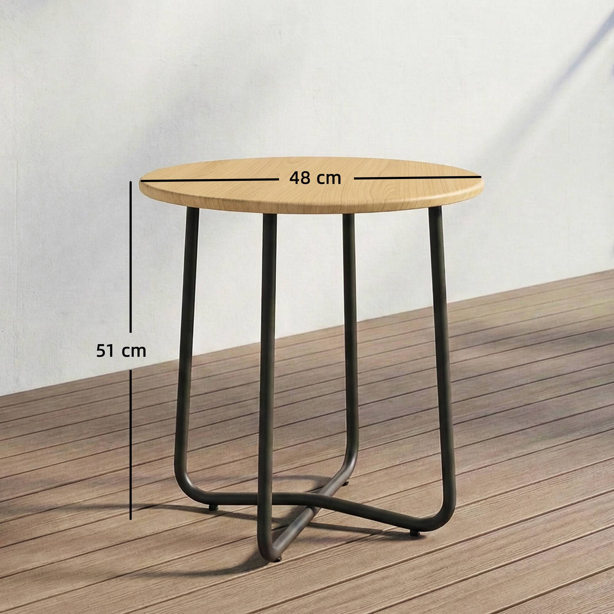 Table de jardin ronde en métal pour balcon et terrasse, Ø48 x 51 cm, effet bois naturel - Image 5