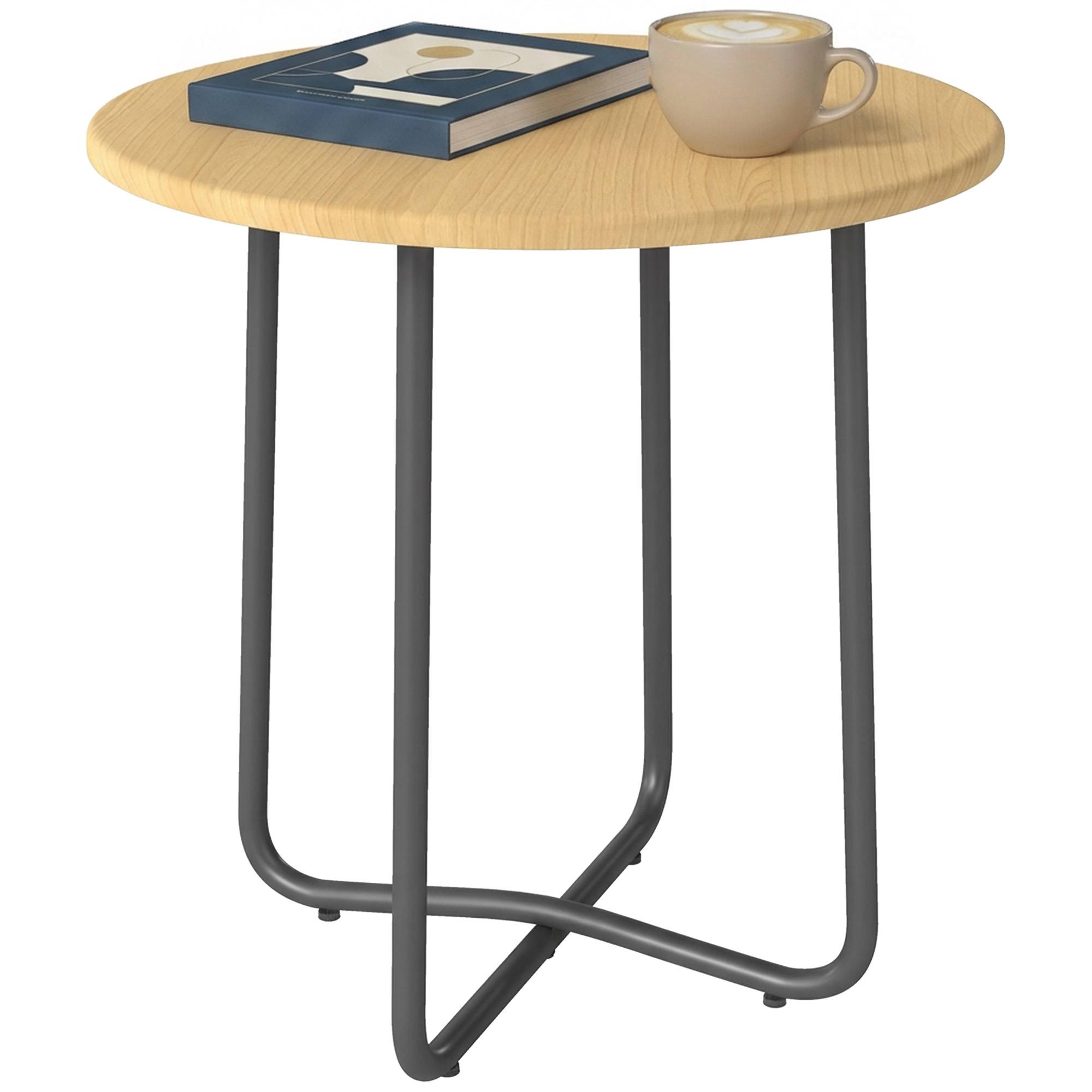Table de jardin ronde en métal pour balcon et terrasse, Ø48 x 51 cm, effet bois naturel - Image 1