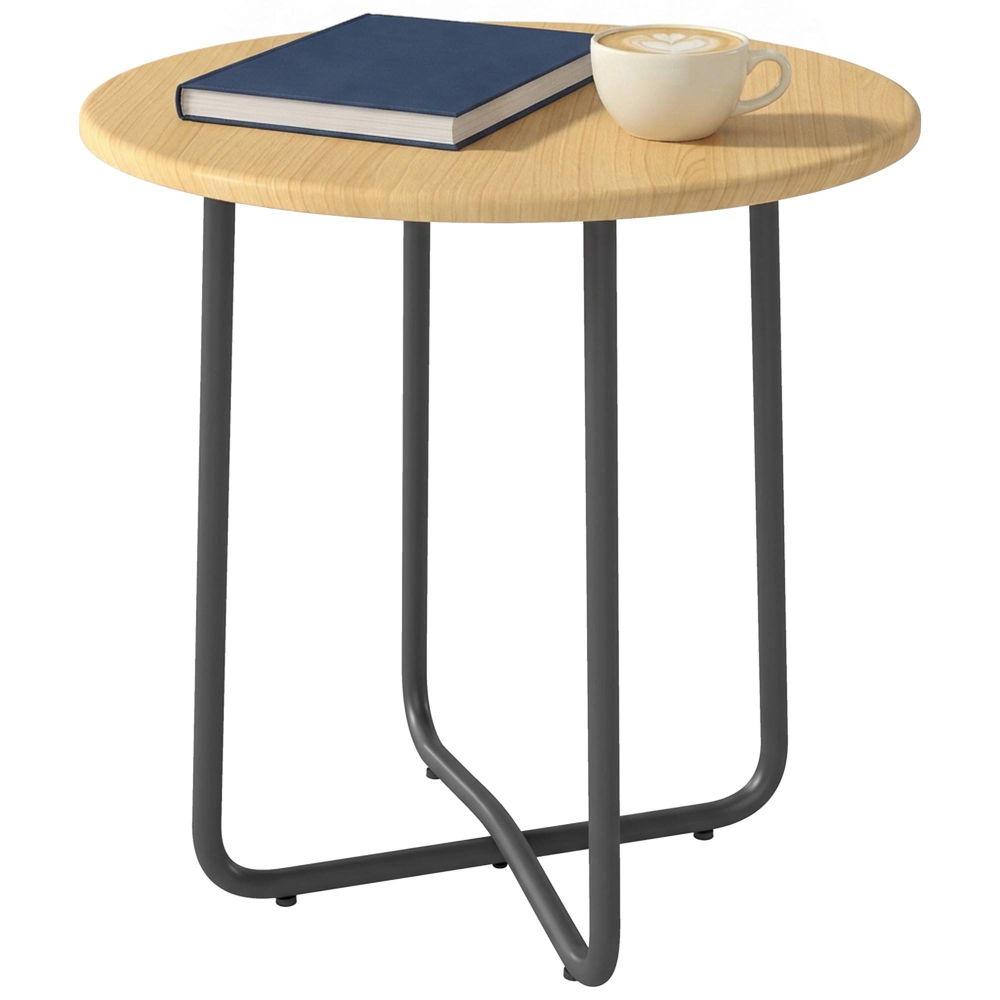 Table de jardin ronde en métal pour balcon et terrasse, Ø48 x 51 cm, effet bois naturel - Image 2