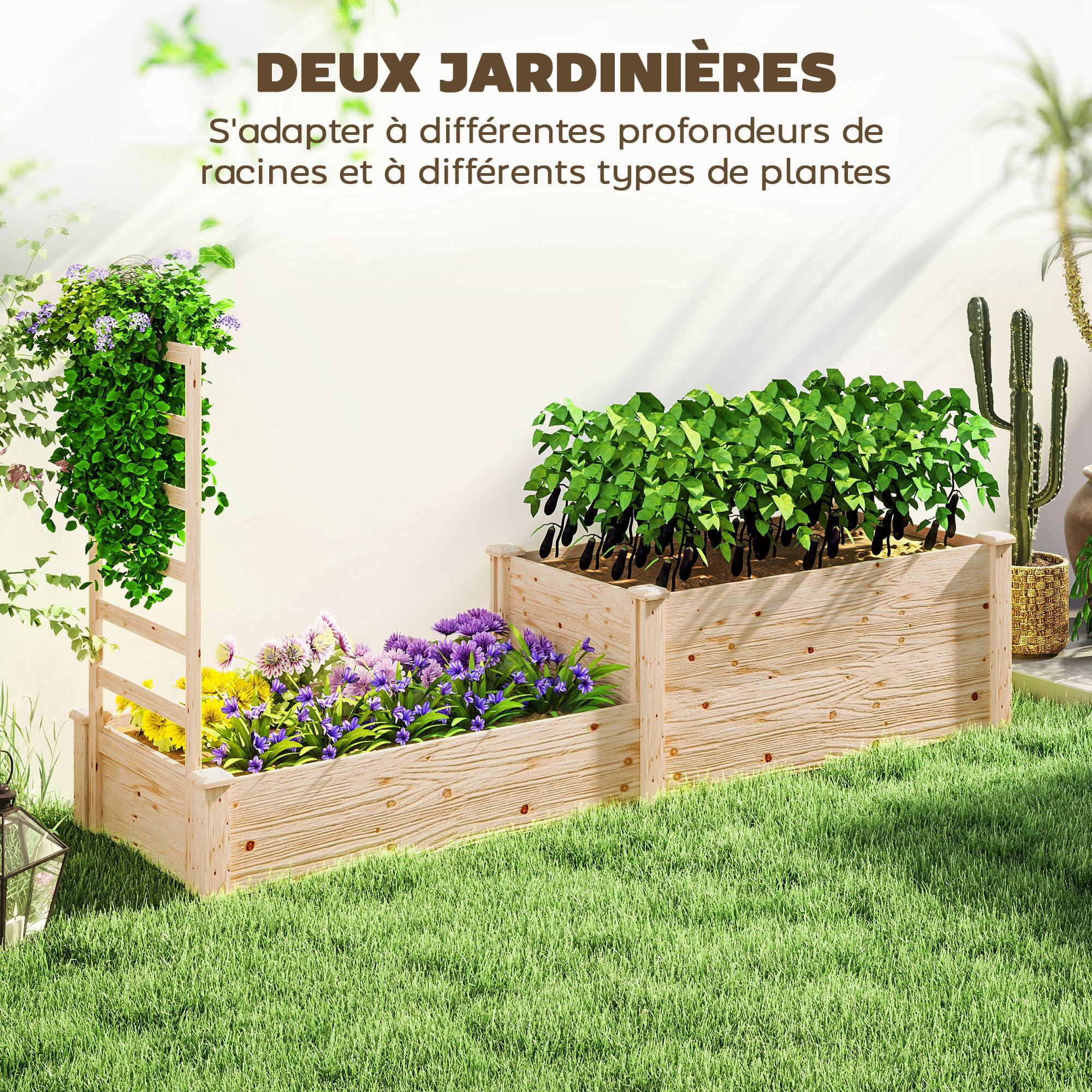Jardinière avec treillis bois naturel 222 x 63 x 132 cm - PANGIVO - Image 6