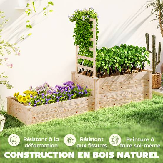 Jardinière avec treillis bois naturel 222 x 63 x 132 cm - PANGIVO - Image 9