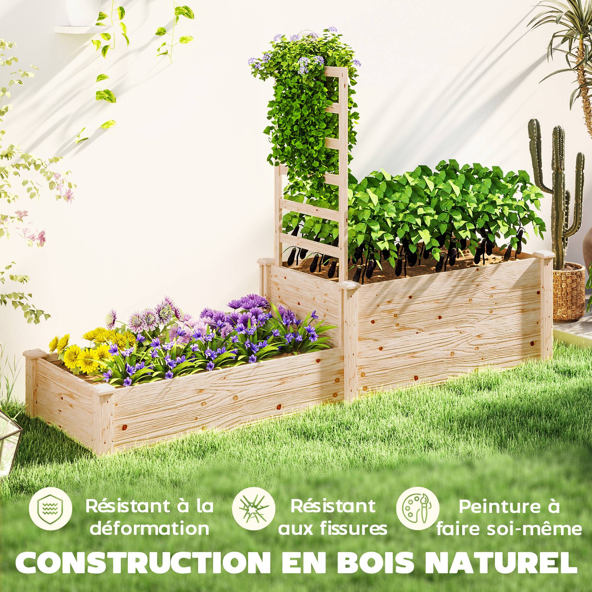 Jardinière avec treillis bois naturel 222 x 63 x 132 cm - PANGIVO - Image 9
