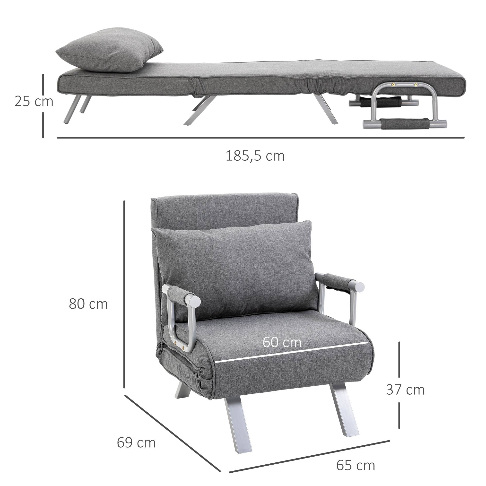 Fauteuil inclinable, chaise longue, fonction inclinable, lit d'appoint, 65 cm x 69 cm x 80 cm, gris - Image 5