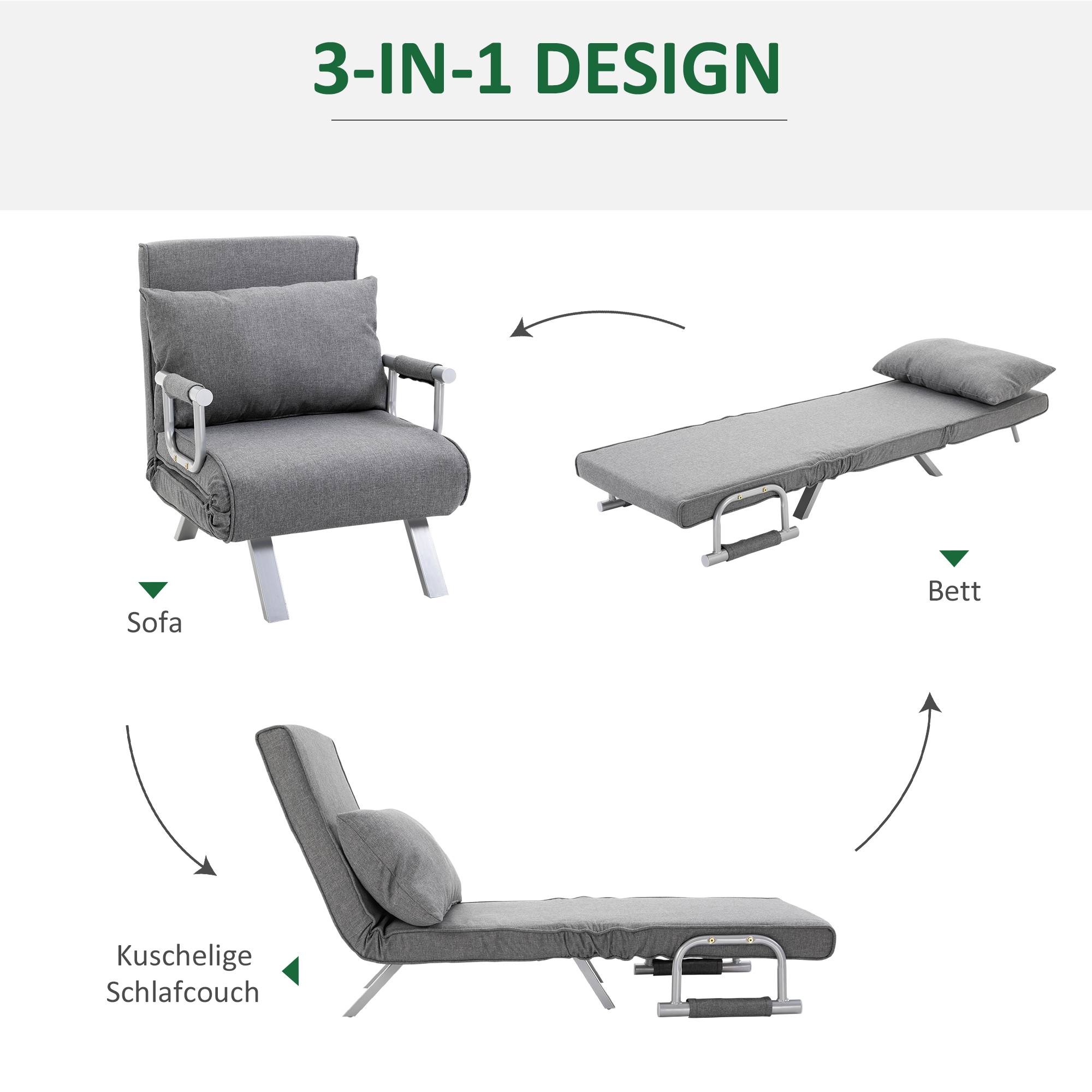 Fauteuil inclinable, chaise longue, fonction inclinable, lit d'appoint, 65 cm x 69 cm x 80 cm, gris - Image 7