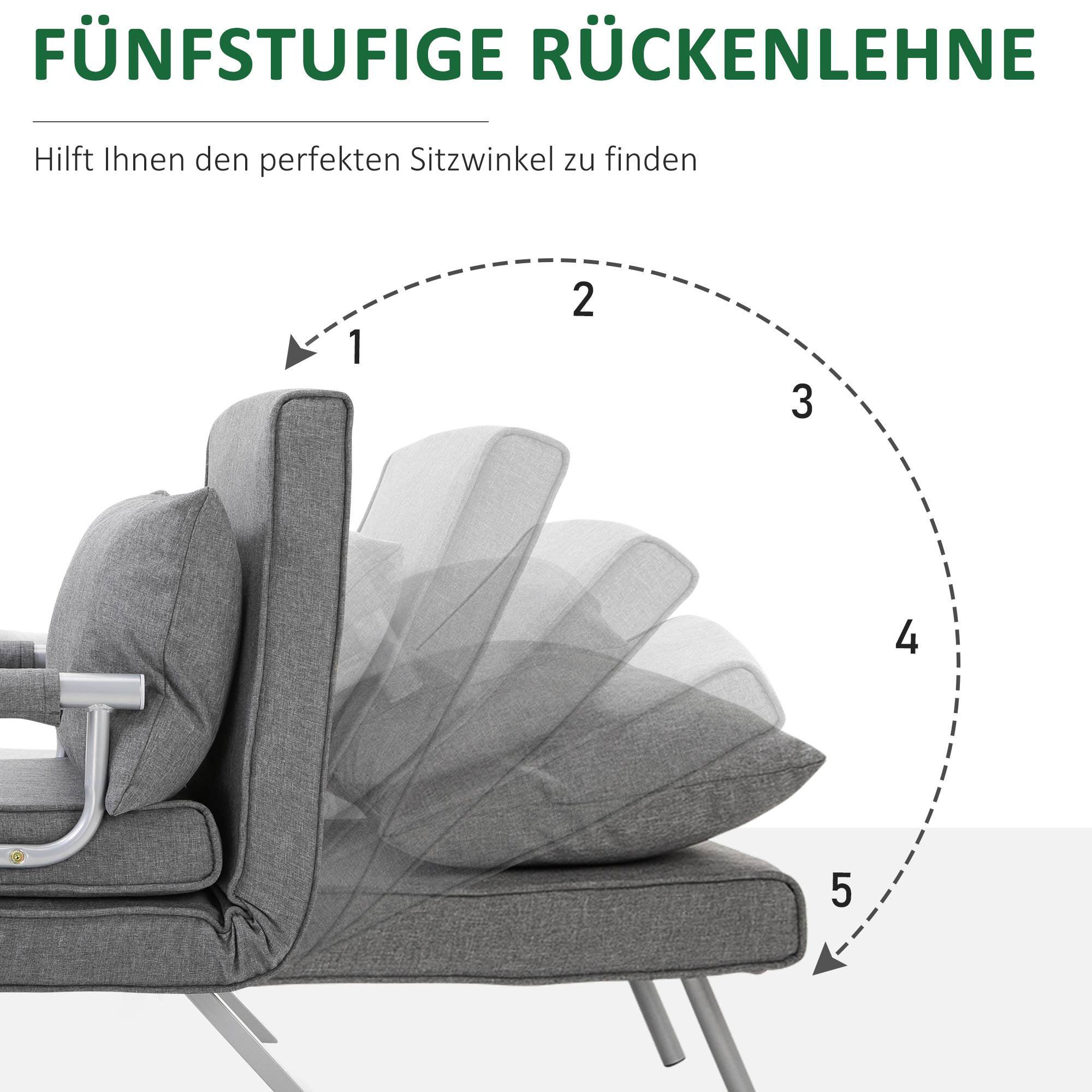 Fauteuil inclinable, chaise longue, fonction inclinable, lit d'appoint, 65 cm x 69 cm x 80 cm, gris - Image 6