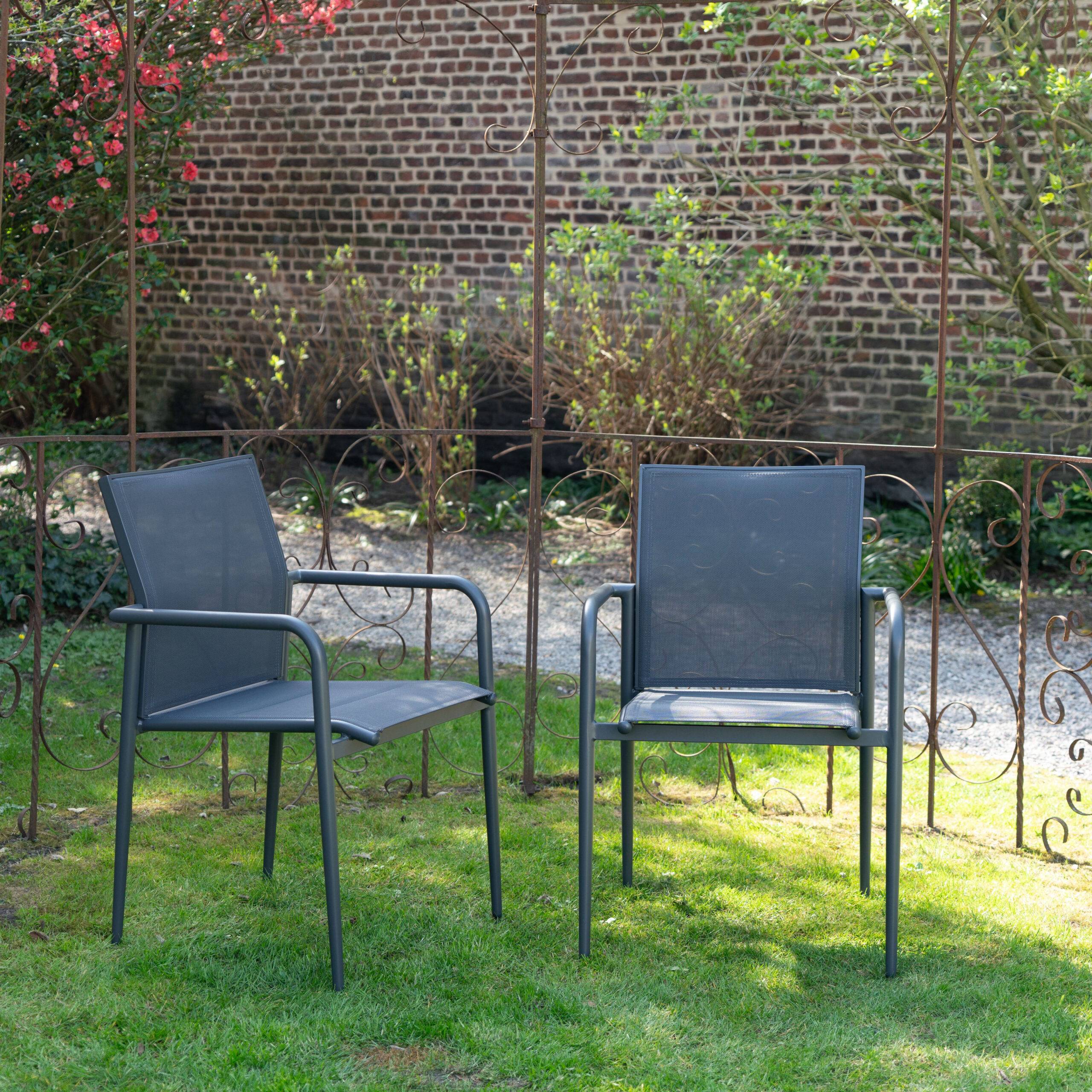 Wilsa Garden - Lot de 2 fauteuils de jardin aluminium gris textilène MODULO - Image 1